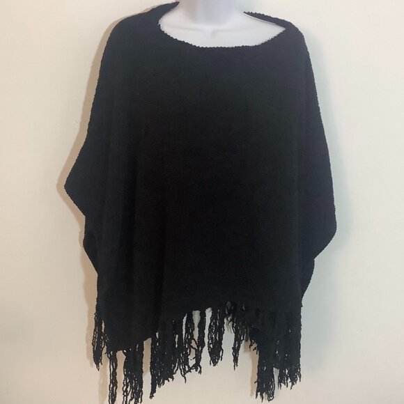 Knitted Short Poncho Christopher & Banks Black OSFA - Picture 1 of 7